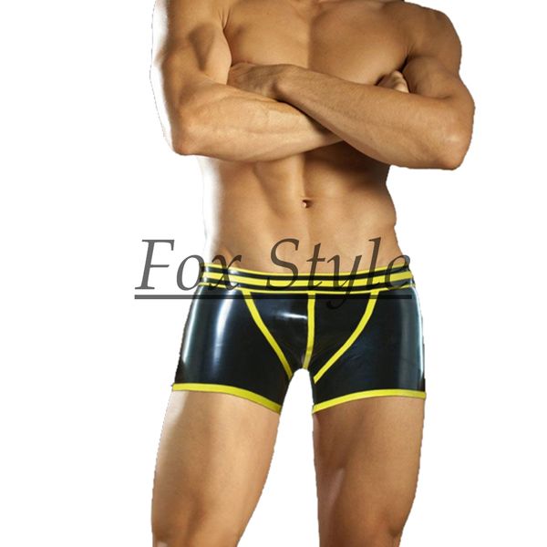 

men's nature rubber latex short black with yellow trim, Black;white