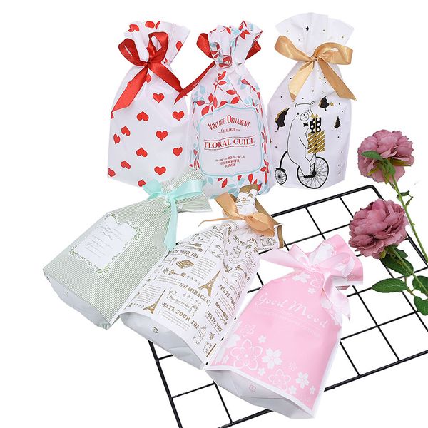 

5pcs drawstring gift bags biscuit cookies bag cake candy plastic bag for festival wedding party baby shower christmas decoration