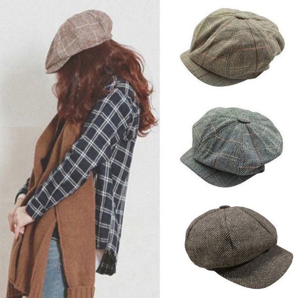 

2019 горячие хлопок plaid женщины мужчины шляпы newsboy багги теплый берет flat top caps beanie зима, Blue;gray