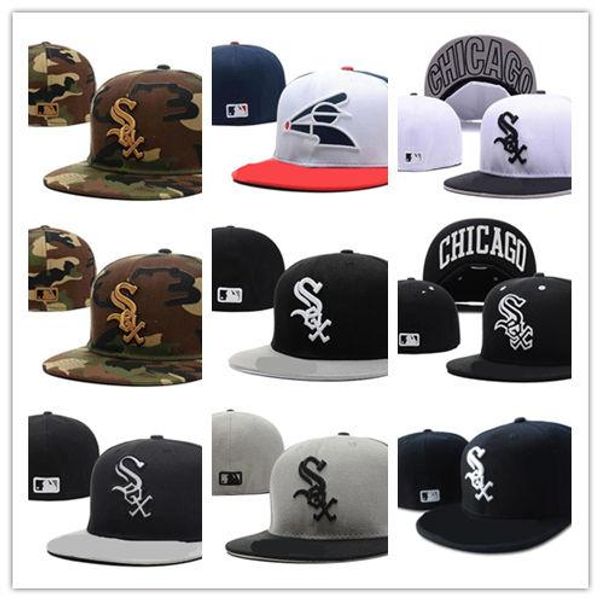 

new on field white sox fitted hat flat brim embroiered letter team logo fans baseball hats full closed, Blue;gray