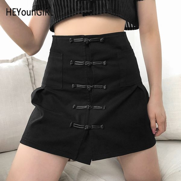 

heyoungirl chinese style black skirts womens punk harajuku short skirt ladies vintage a-line mini skirt woman summer streetwear