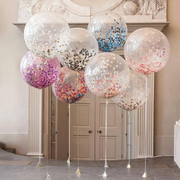 Festa de aniversário OPP pacote de balão de látex de 36 polegadas colorido Wedding Decor infláveis ​​balões transparentes com Sucata de papel