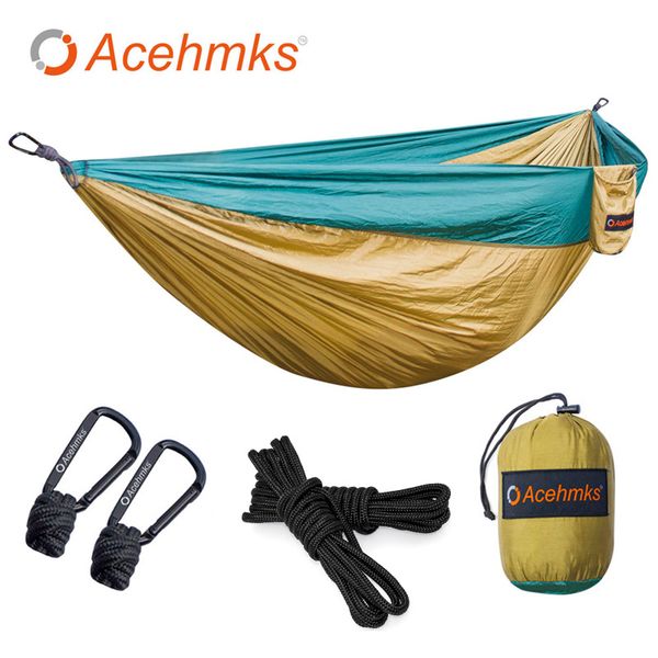 

acehmks double hammock ultralight parachute hammock chair with tree ropes for outdoor camp hiking travel anti-uv 300cm*200cm