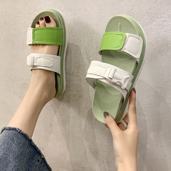 

slippers casual beach shoes slides slipers women med platform sabot flat 2020 soft leisure fashion rome basic pu rubber, Black