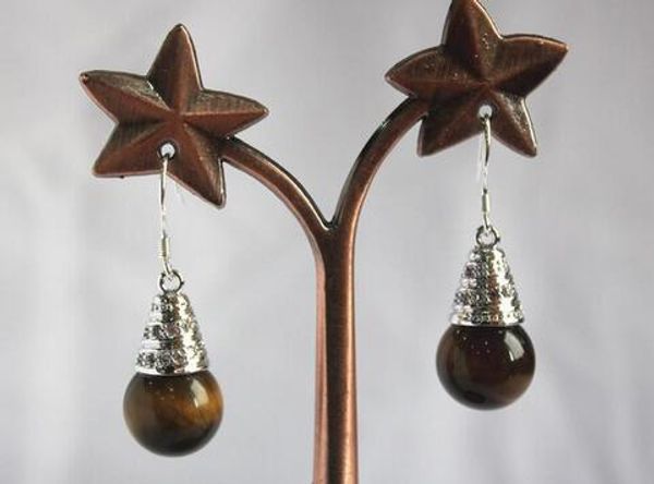 

beautiful and 12mm tiger eye hook earring, Golden