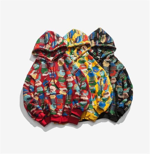 

graffiti spring and autumn loose hooded sweatshirt, Black
