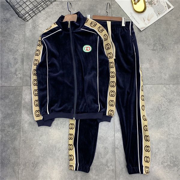

19aw luxurious italy brand design ribbon mark tracksuit jacket and trousers sets streetwear sweatshirts outdoor long pants and coat, Blue;black