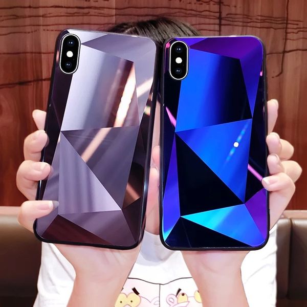 

iphone xs max caseFor iPhone Case Iphonexsmax creative 3D diamond cell phone case glass geometric mirror protection cover