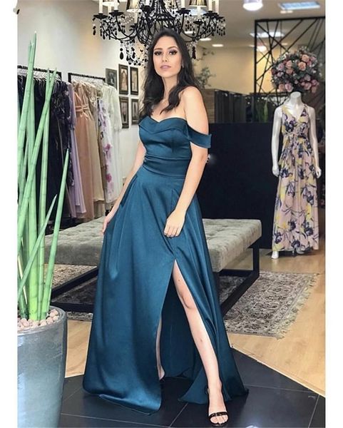 

simple side split prom dresses long 2020 off shoulder backless sweep train formal evening party gowns stain vestido de noche custom, Black;red