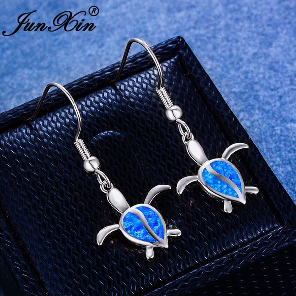 

cute animal turtle drop dangle earrings 925 silver rose gold color pear teardrop blue fire opal earrings for women wedding gifts