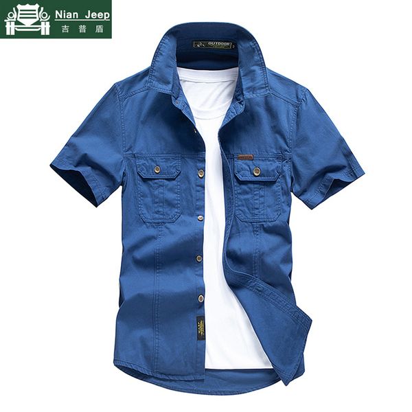 

casual shirt men summer 100% cotton breathable mens shirts army solid short sleeve cargo chemise homme plus size -4xl, White;black