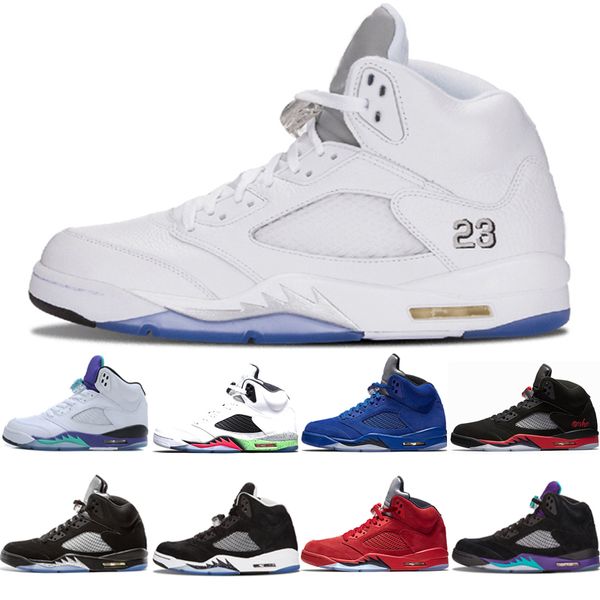 

5 mens basketball shoes metallic silver white black grape red blue suede international flight bred oreo men space jam sport sneaker trainers