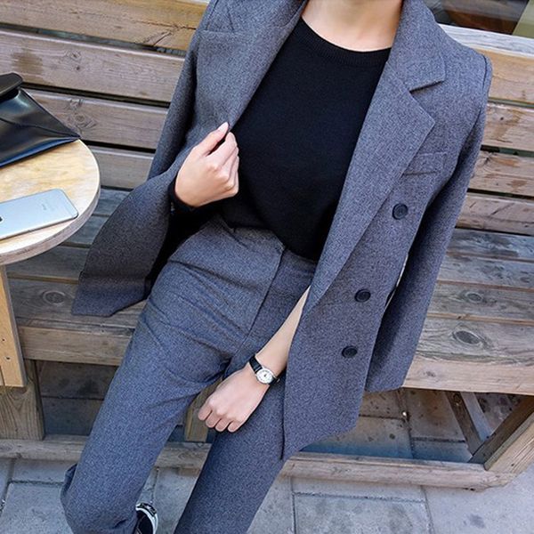 

women's suits spring and autumn fashion business suits double breasted jacket and long pant set women 2 two pieces, White;black