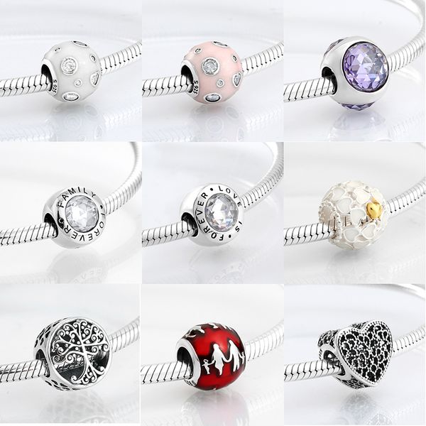 

new 925 sterling silver love family enamel round shape cz beads fit original charms pandora bracelet bead jewelry making bijoux, Golden;silver