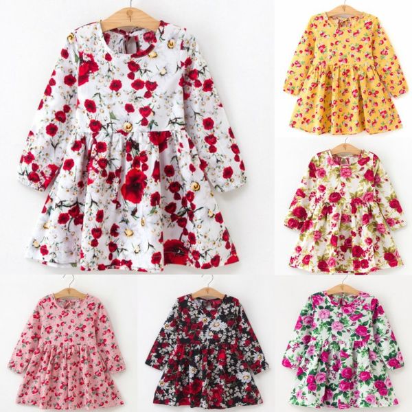 

2019 autumn girl dress cotton long sleeve children dresses floral pattern kids dresses for girls fashion girls clothing princess, Red;yellow