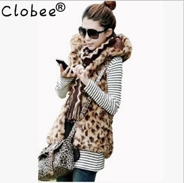 

colete de pele feminina 2019 plus size women leopard print coat 2019 hooded sleeveless waistcoat long cloth faux fur vest x925, Black