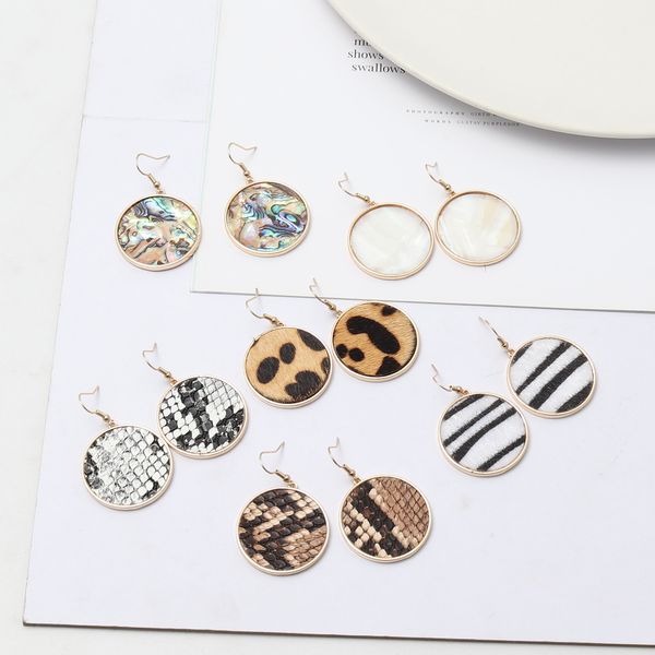 

fashion gold color geometry round leopard print druzy earrings abalone shell tassel druzy dangle earrings for women brand jewelry, Silver