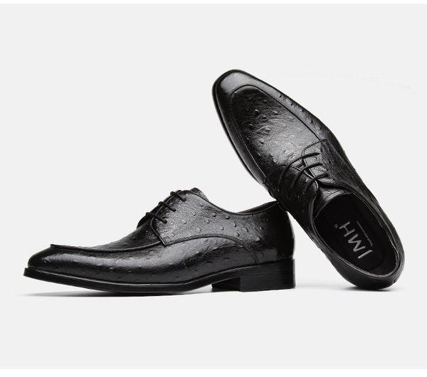 

fashion men shoes business formal wear leather shoes men's lace-up style genuine leather comfortable breathable, Black