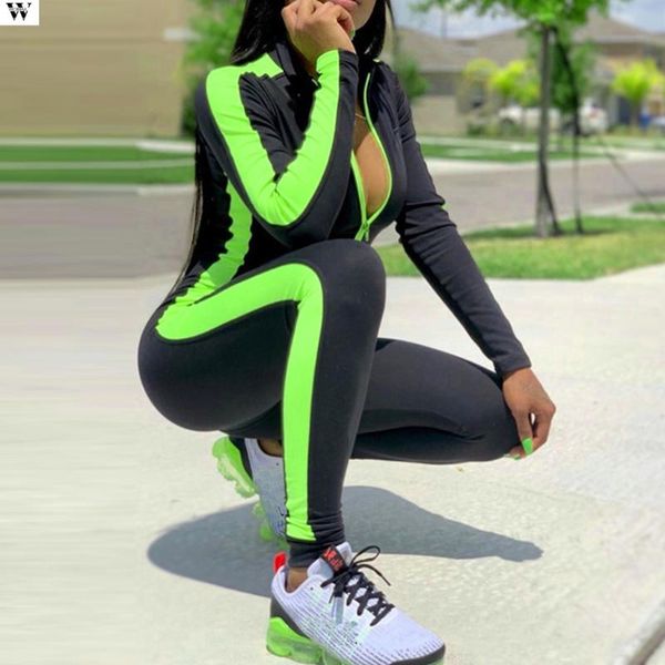 

women's jumpsuits & rompers long skinny jumpsuit women 2021 zipper high collar full sleeve casual camouflage bodysuit ladies playsuit 2, Black;white