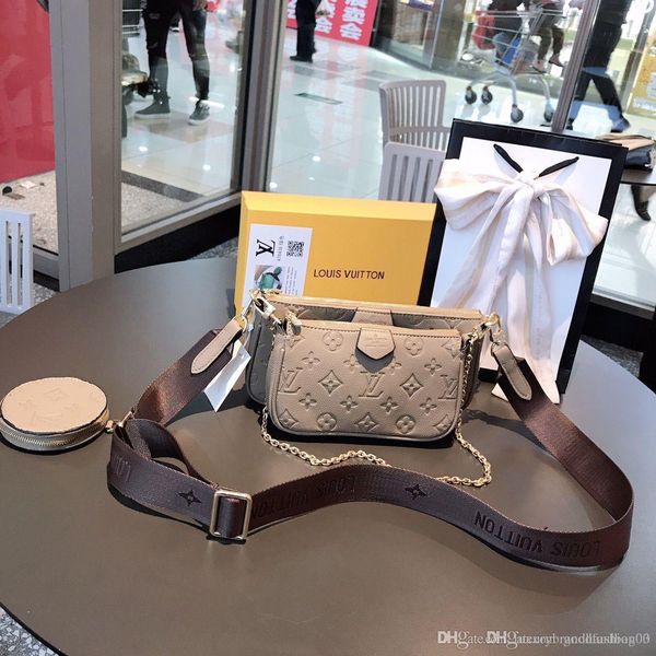 

luxurys women three-piece designers bags printing flowers 3 in 1 chain bag real leather wallet strap crossbody shoulder messenger coin purse