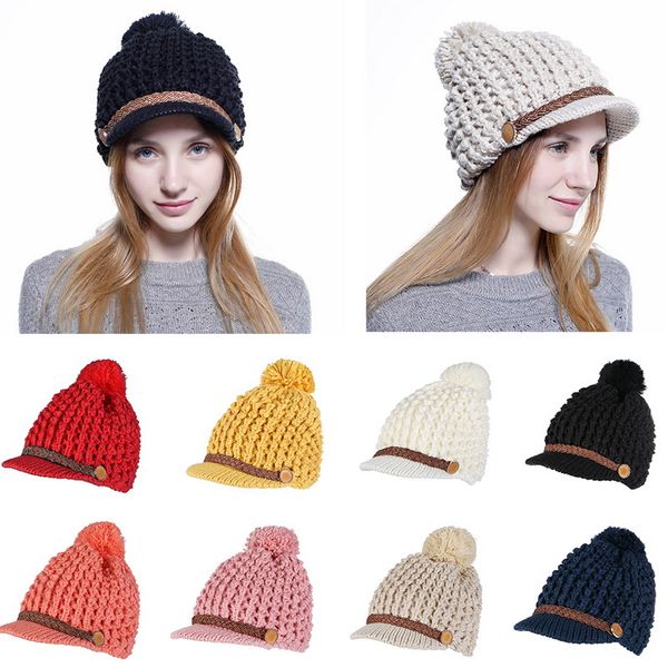

adisputent women's wool ball knit hat double inner plus velvet warm hat warm winter solid color wool cap for women, Blue;gray
