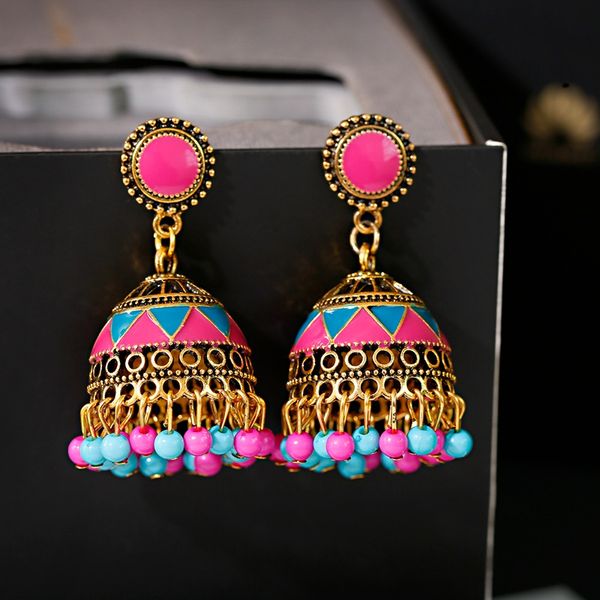 

ethnic classical corful beads jhumka earrings handmade ladies gypsy earring lantern tassel palace orecchini donna, Silver