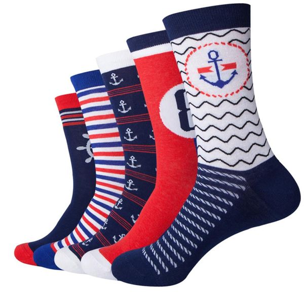 

new navy style match anchor men combed cotton funny socks lovers socks two size (5 pairs /lot, Black