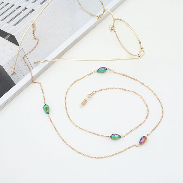 

chain colorful water drop crystal beads handmade presbyopic glasses chain presbyopic glasses antichain, Blue