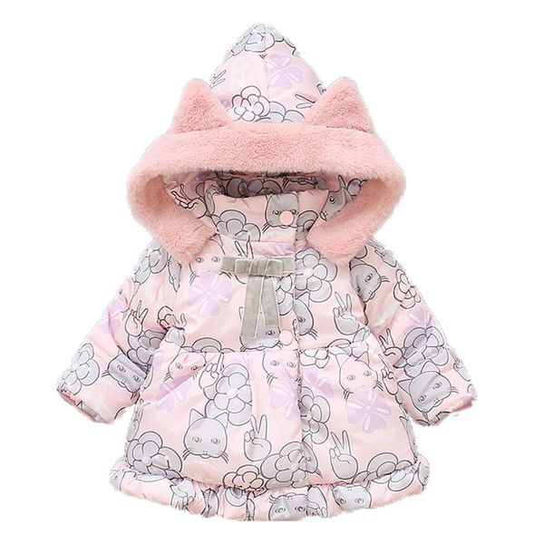 

baby girls jacket autumn winter jacket for girls coat kids thick warm hooded cat ear outerwear children infant printing clothes, Blue;gray