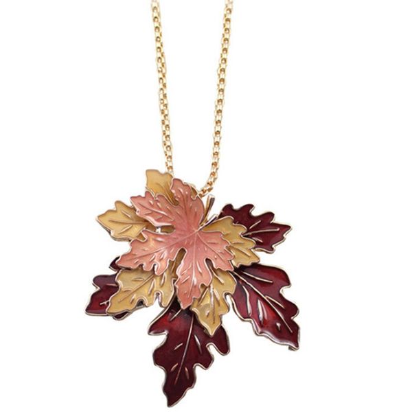 

2018 fashion necklace beautiful maple enamel leaf plants long necklace sweater chain drop shipping, Silver