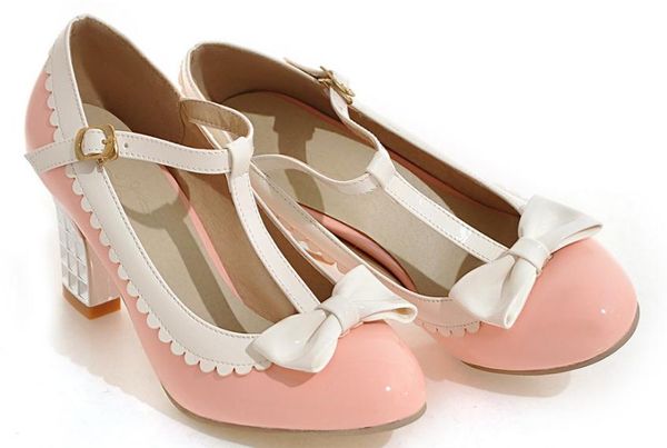 

women's shoes in spring and autumn high coarse heel round head bowknot@b050, Black