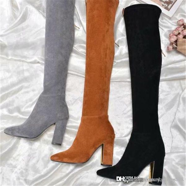 

2019 brand fashion luxury designer women shoes women boots superstar high heels sheepskin stretch boots with box, Black