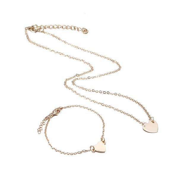 

x179 trendy simple dubai jewelry sets for women heart shaped gold/silver color chain necklace&bracelet 2pcs jewelry set female