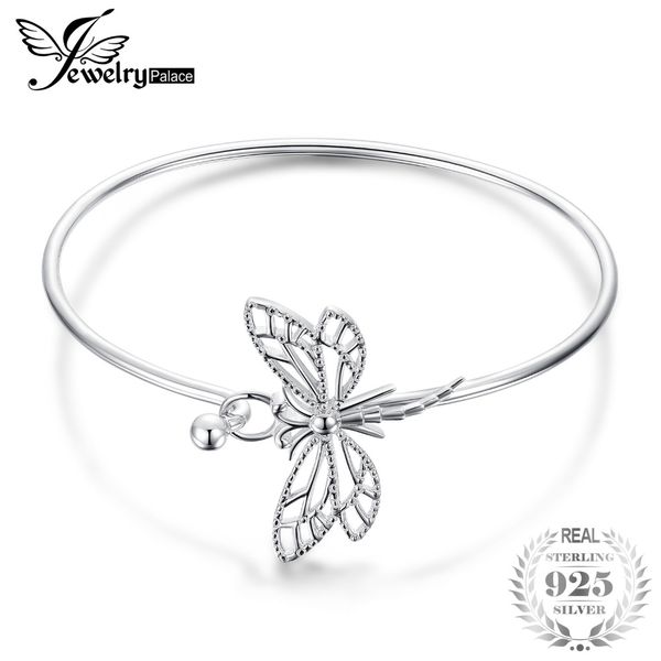 

jewelrypalace authentic 925 sterling silver hollow dragonfly open bangle bracelets for women party fashion luxury jewelry gifts, Golden;silver