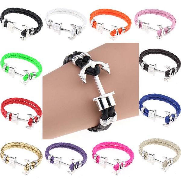 

16 colors leather rope anchor bracelet bangle woven multi-layer handmade diy designer bracelet creative men women jewelry holiday gifts, Black