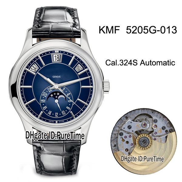 

kmf осложнения годовой календарь 5205g-013 белое золото cal.324sc автоматические мужские часы синий циферблат фаза луны кожаные часы puretim, Slivery;brown