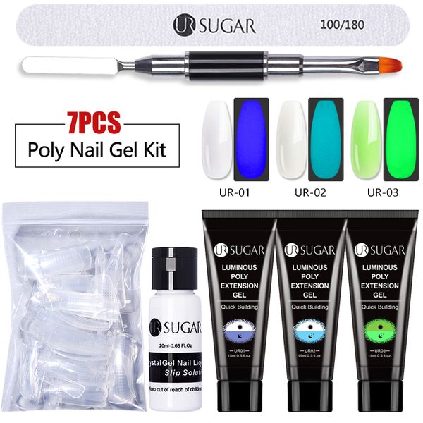 

ur sugar 7pcs/set poly nail gel kit nail extension gel kit luminous poly polish beginner set acrylic polish art set