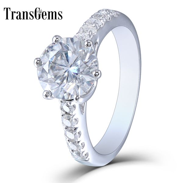 

transgem 2ct center 8mm h color moissanite engagement ring solitare with accents sterling silver for women y19061203, Slivery;golden