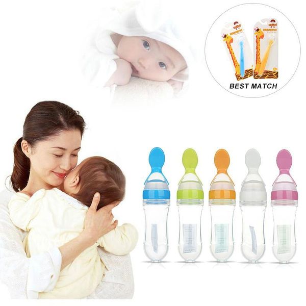 

newborn baby squeezing feeding bottle silicone training rice spoon infant cereal food supplement feeder safe tableware drop ship