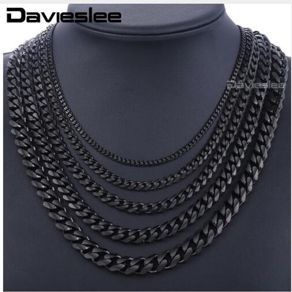 

stainless steel chains necklace for men black silver gold mens necklaces curb cuban davieslee jewelry gifts 3/5/7/9/11mm dlknm09