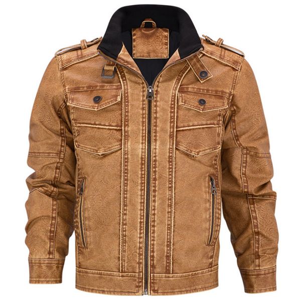 

new tactical leather jacket men fashion motorcycle leather jacket stand collar bomber mens pu coat 5xl, Black