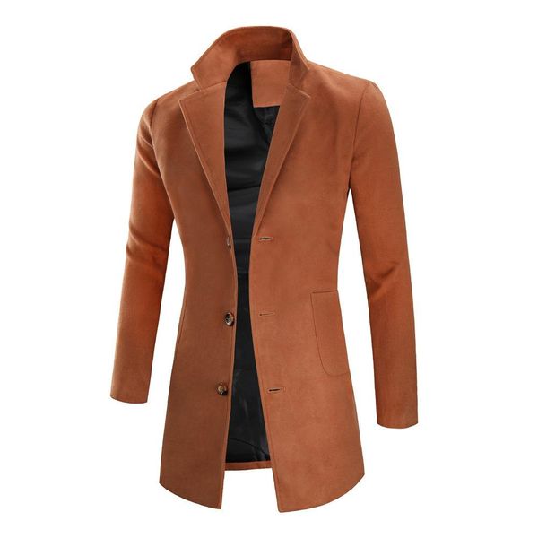 

autumn new men's wool cotton blends long coat jacket male slim fit cashmere overcoats outerwear khaki black coats 3xl