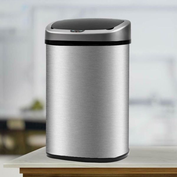 

new 13 gallon touch-sensor automatic stainless-steel trash can kitchen