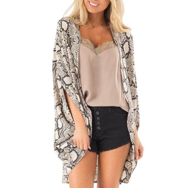 

popular women fashion fold leisure snake print cardigan beach dress snake print cover ups novelty blouse loose outwear #lr3