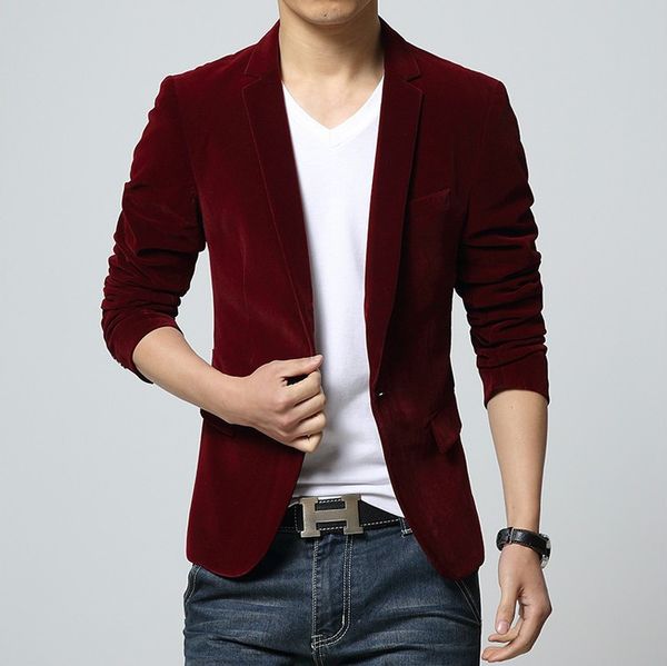 

2018 mens blazer brand clothing casual suit slim jacket single button corduroy blazer men dress suits terno masculino plus size, White;black