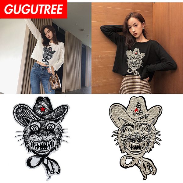 

gugutree embroidery big dogs patch animal cartoon patches badges applique patches for clothing dxl-27, Black