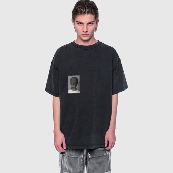 

20ss характер печать наизнанку tee омывается vintage футболка casual high street короткие рукава мужчины женщины летняя рубашка тройника hfy, White;black