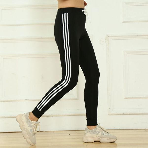 

glam city joggers women white stripe side trim drawstring korean gym workout pant pantalones mujer trousers women gothic, Black;white