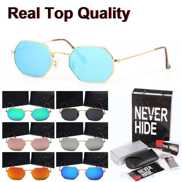 

new arrival polygon sunglasses men women brand design mirror glass lens oculos de sol with original box, packages, accessories, everything, White;black
