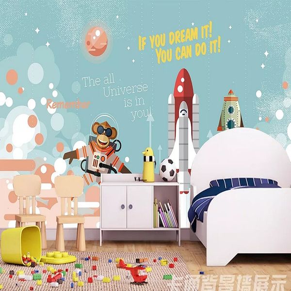 

пользовательской большой настенной 3d обои мультфильм мир животных обезьяны ракета ребенок спальня настенной tv задняя стена декор глубоко 5